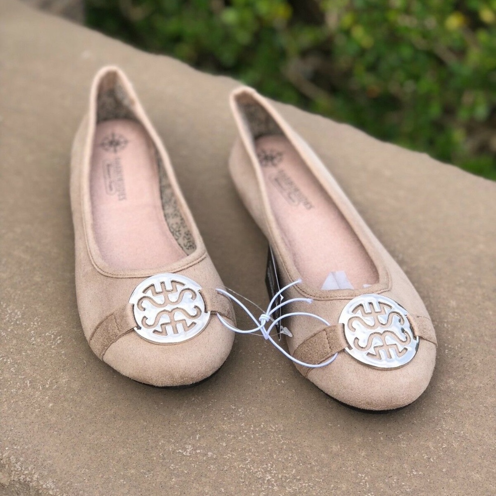 ANABEL SUEDE TAN BEIGE NUDE BALLET SLIPPER FLATS